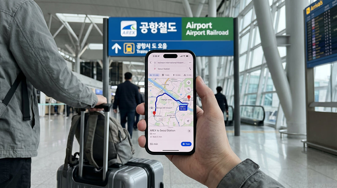 Traveler using Korea eSIM to stay connected at a subway station